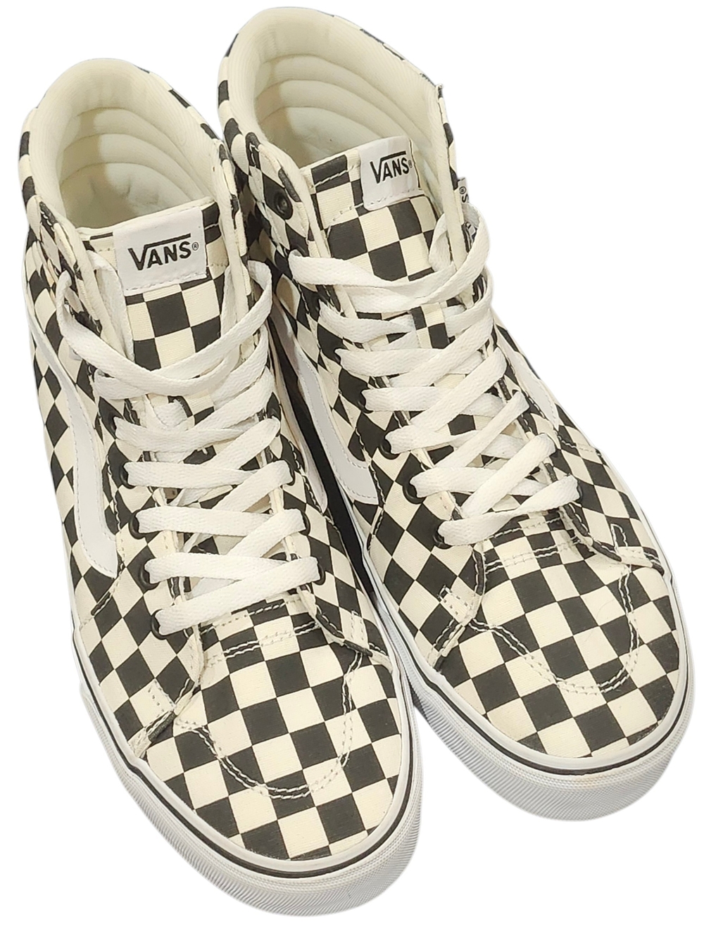 Vans Women's Sk8-Hi Checkerboard High-Top Sneakers, Black/White, Size 9.5